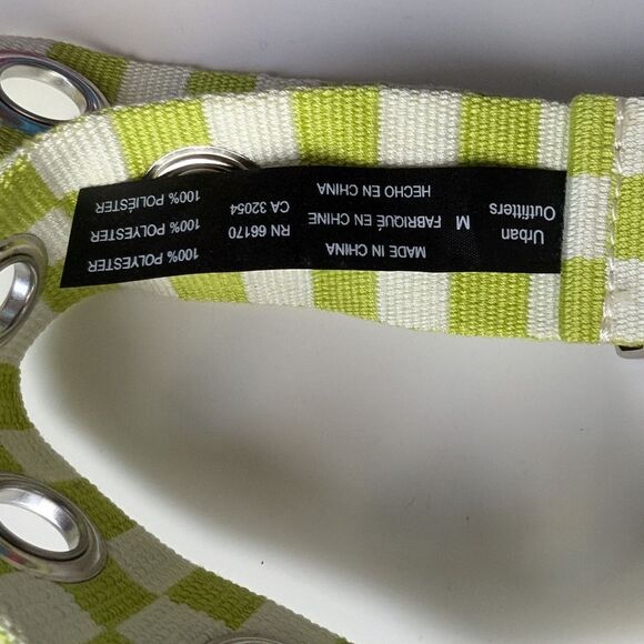 Neon green checkered grommet belt size M - Picture 3 of 5